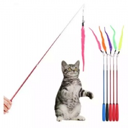 Hot sales retractable three-section stick cat teaser stick Plus 5 substitution heads feather cat toy