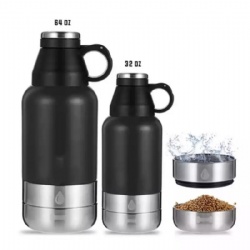 Dog Water Bottle 3 in 1 32oz 64oz custom double wall stainless steel dog water bottle Food Detachable Feeding Bowl Insulated