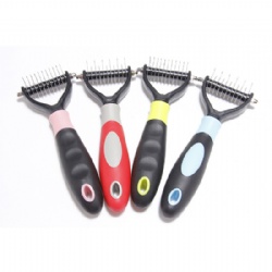 Double Sided Grooming Pet Brush With Safe Rounded Stainless Steel Blades